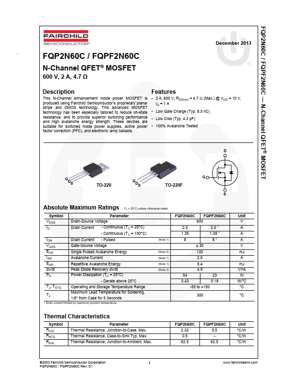 VV19-  mosfet  N-ch-FQP2N60C 2a 600v