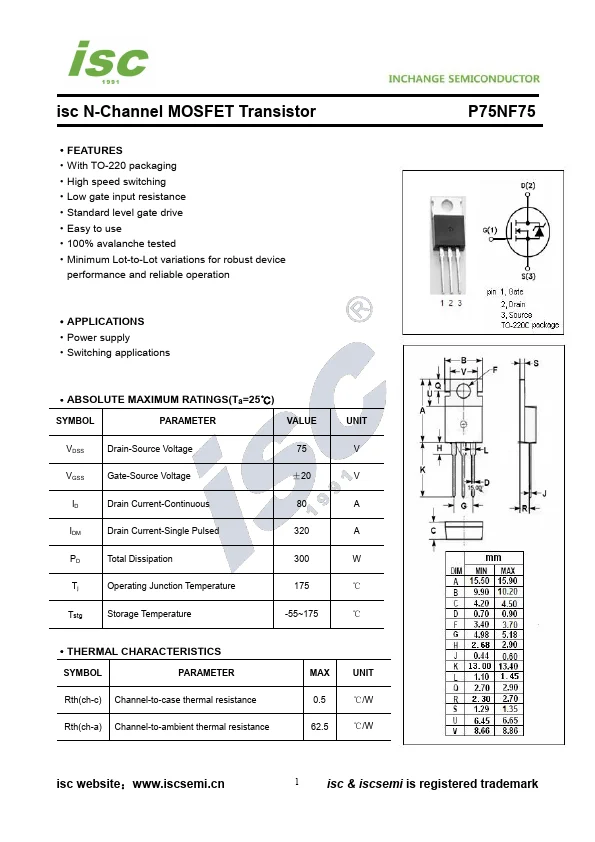 XY4 P75Nf75 mosfet n ch 75v 80a