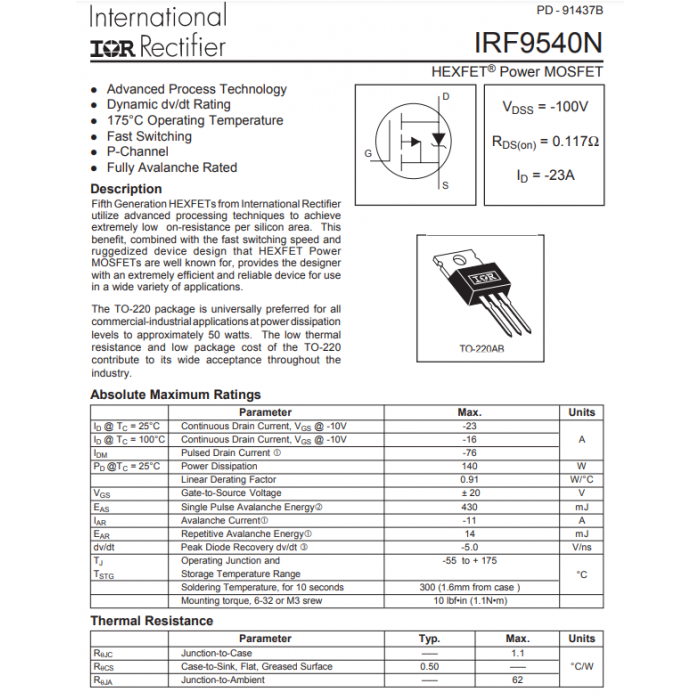 SF10-  mosfet  p-ch-IRF9540- 19a 100v