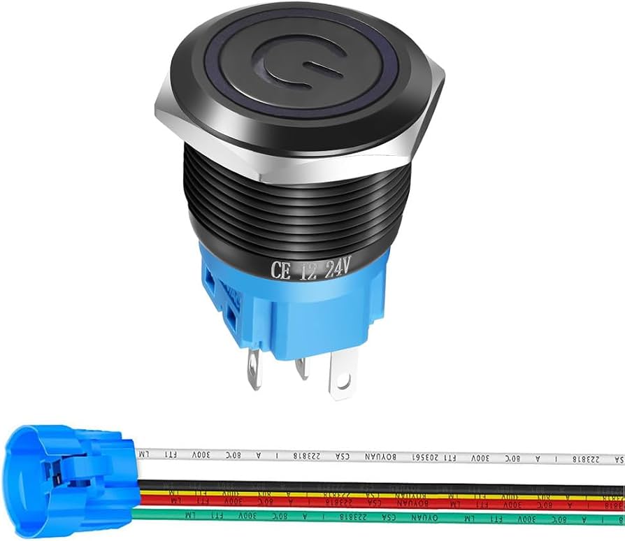 مفتاح ضغط معدني مضيئ Metal Push Button 19mm 12v-24v