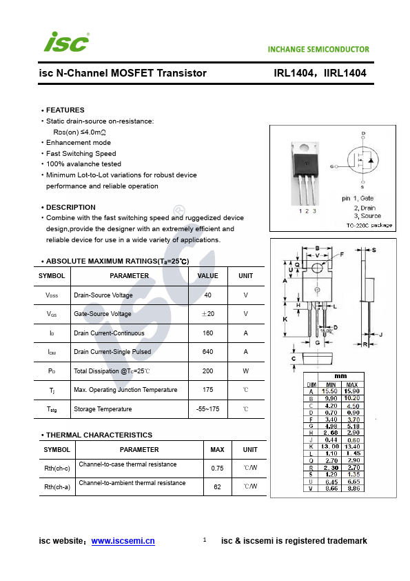 SD11 -   mosfet  N-ch-IRL1404S- 160a  40V   - ignition driver car