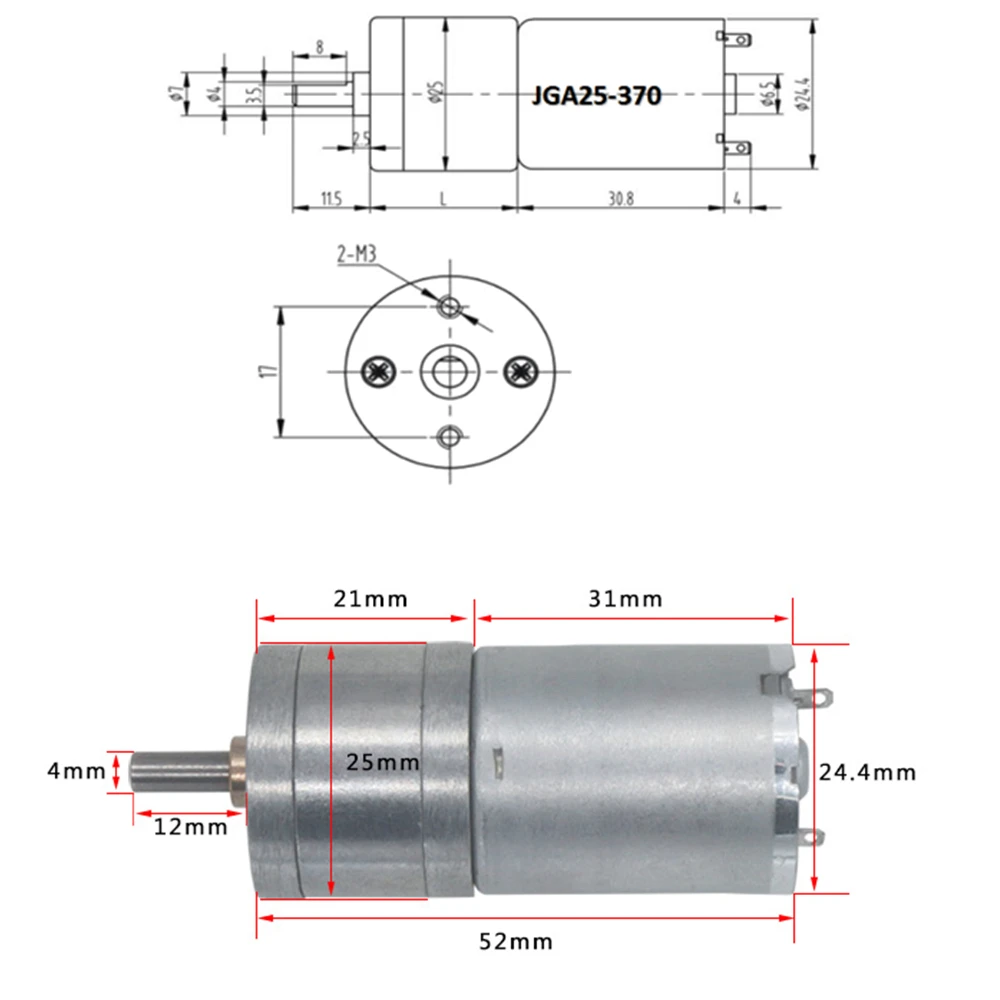 JGA25-370 DC12v 77RPM motor محرك