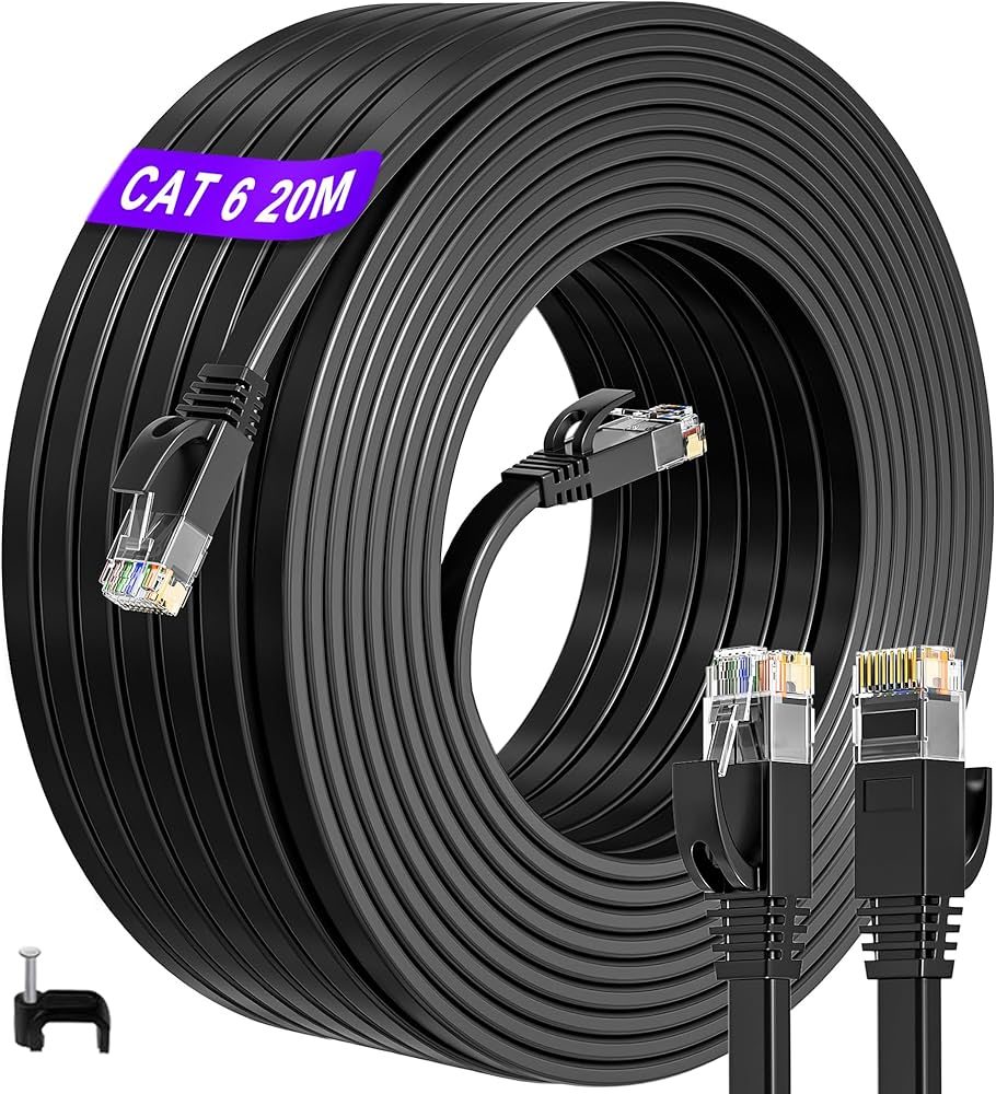 كابل الإنترنت المسطح (Flat) الفئة Cat6 بطول 20 متر اللون الأسود