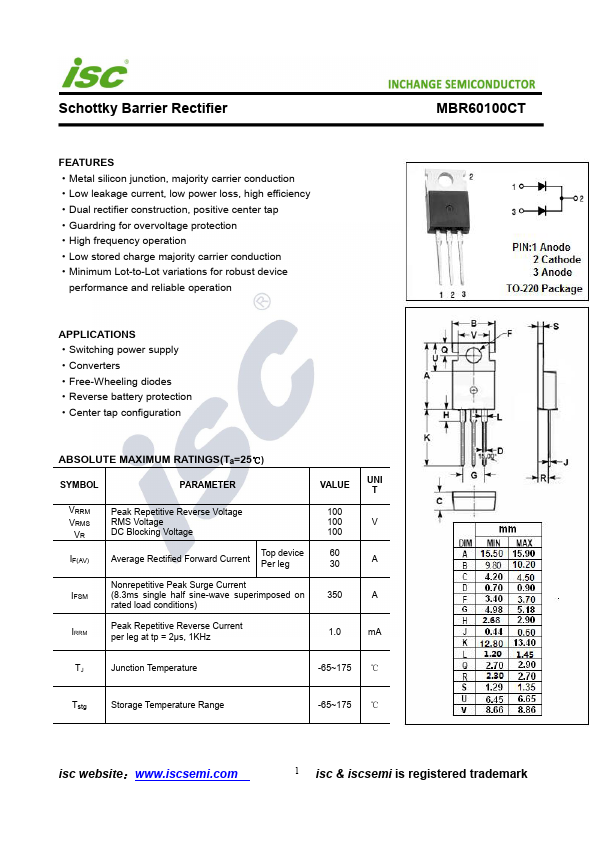 SM7 MBR60100CT Schottky fairchilr