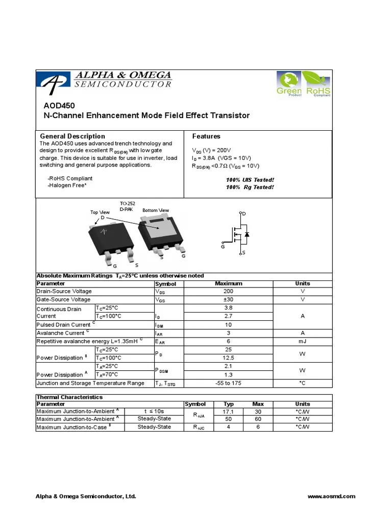 SL13- mosfet  N-ch-  AOD450   200v v3.8a SMD