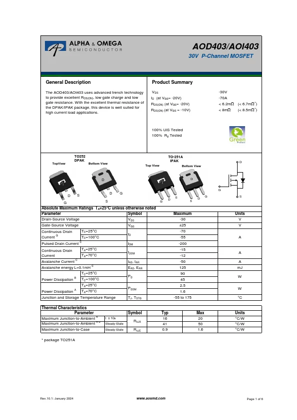 SL14- mosfet  N-ch-  AOD403   30v 85a SMD
