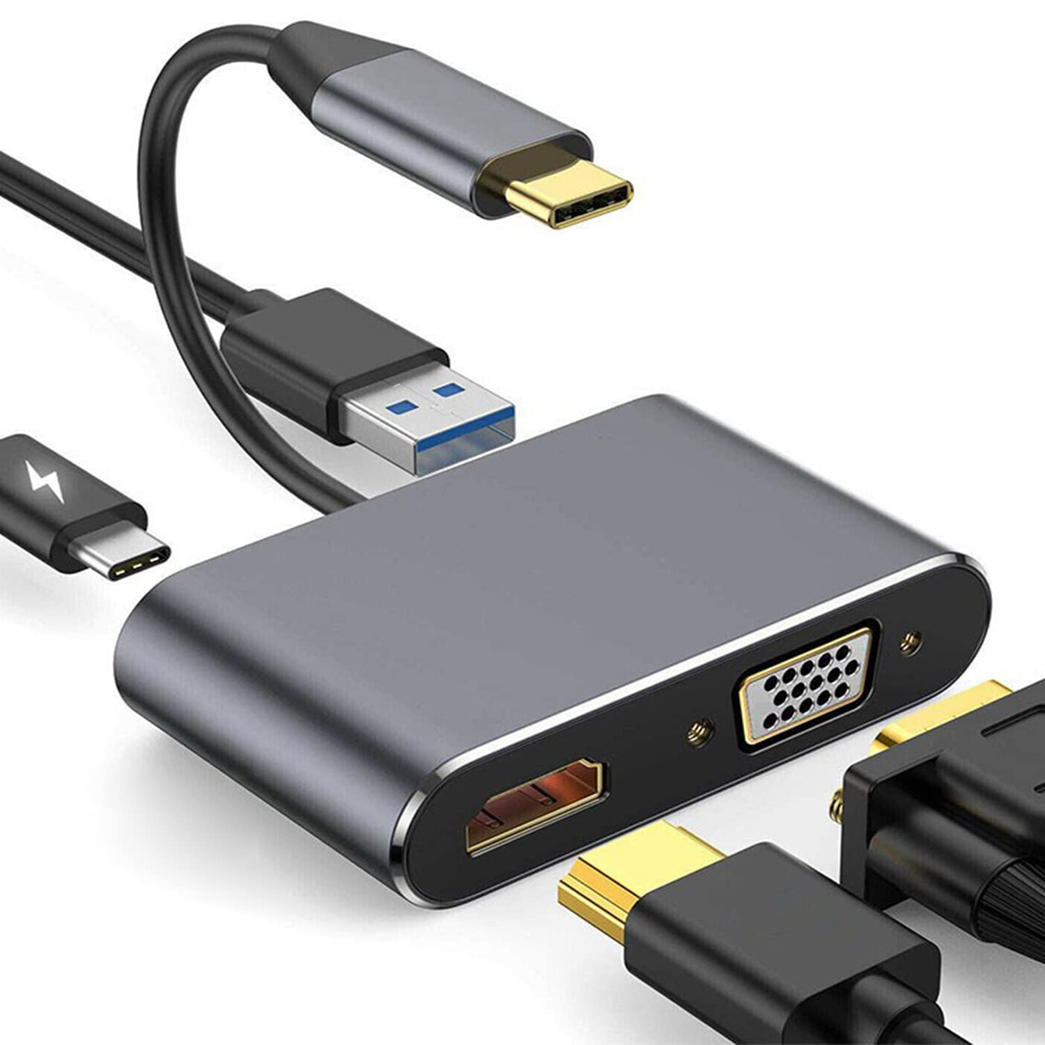 USB-Type c to VGA DVI HDMI & USB Adapter 4 in 1 تحويلة