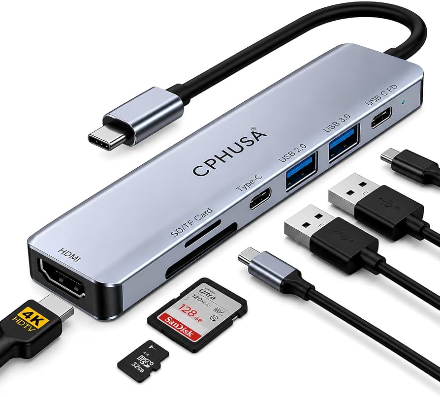 Type-c to   7 in 1 pd+3usb+TF+SD+hdtv