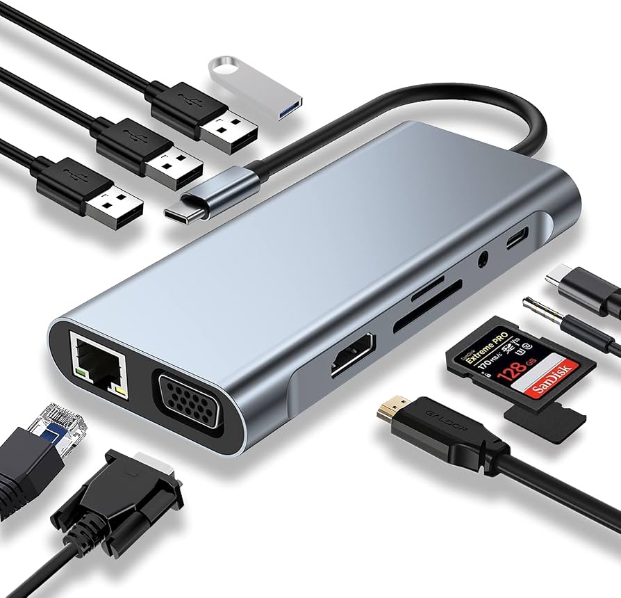TypE-C 11 in 1 Multiport Adapter Hub 100mbps Type-c LAN SD CARD 4usb audio hdmi vga
