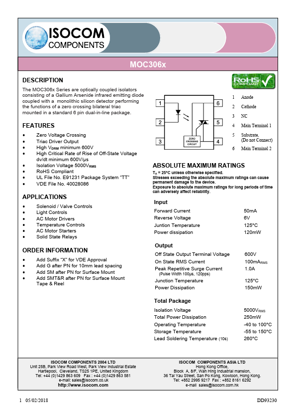 VY13 MOC3060 optocoupler عازل ضوئي