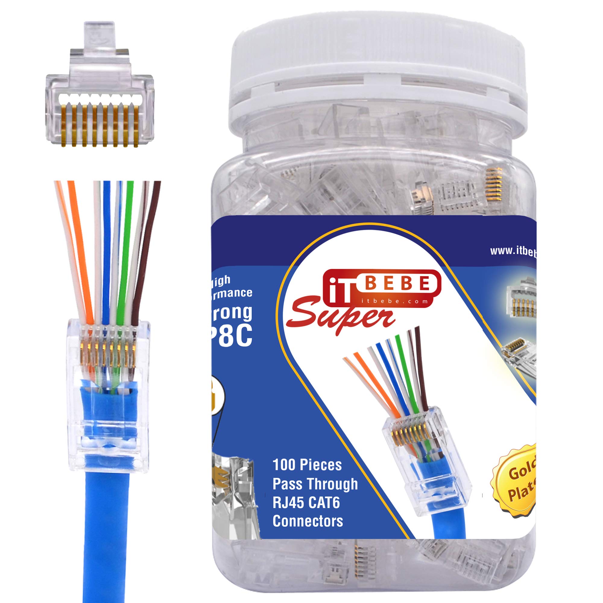 فيشة الشبكة RJ45 Cat6 Pass-Through FTP المعدنية (علبة 100 قطعة)
