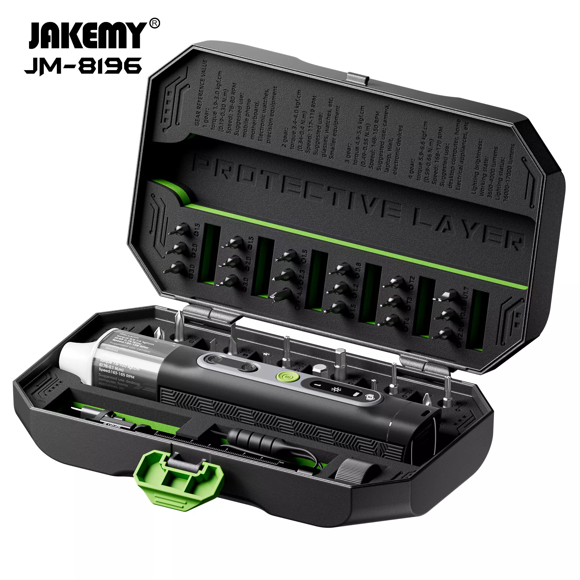 JAKEMY JM-8196 (35in1) Electric Screwdriver With LED مفك كهربائي متعدد الرؤوس