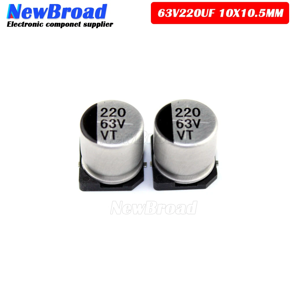 63v220uF SMD Electrolytic Capacitor مكثف كيميائي مطبوع