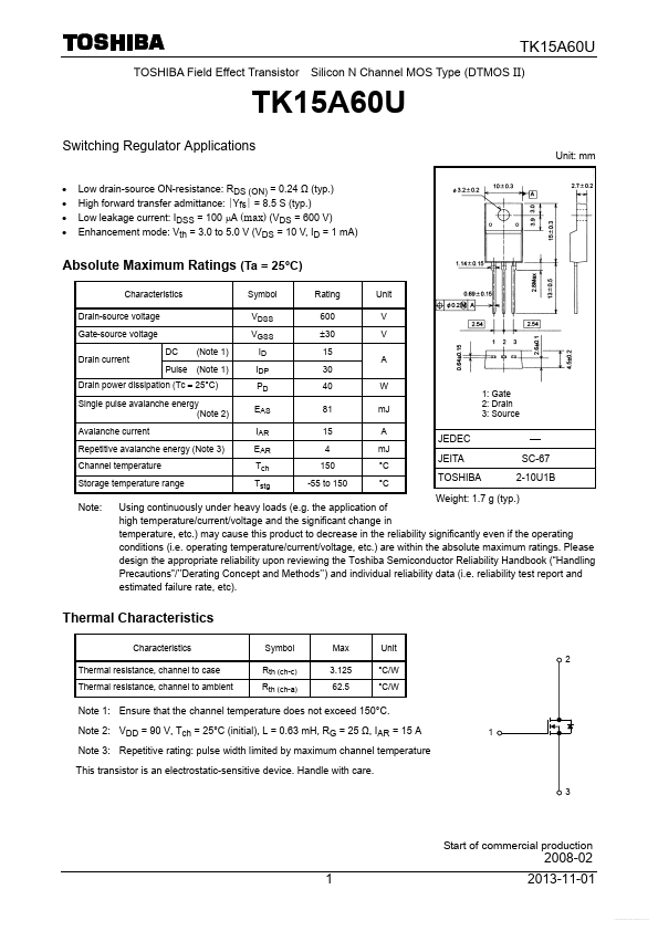 tn11-k15a60u 15a 650v mosfet  N-ch