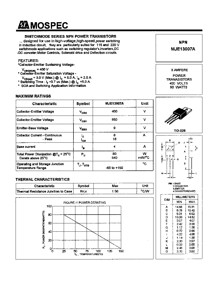 DD16 E 13007A  npn 8a 400v 